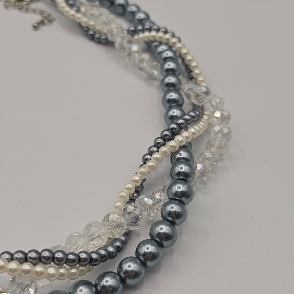 Multi-Strand Faux Pearl & Crystal Bead Necklace Wedding Bridal Formal - Picture 6 of 7